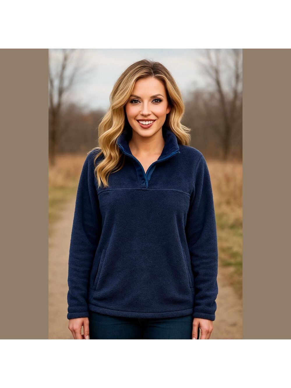 Eddie Bauer Navy Blue Fleece Pullover Ladies Size 2XL
